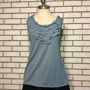 Apostrophe Blue Ruffled Neckline Tank  Size XL